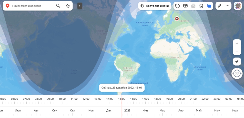 В «Яндекс Картах» появилась карта дня и ночи